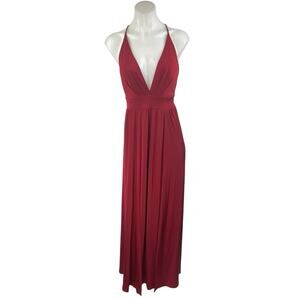 Windsor Red Sleeveless Plunging V Neck Pleated Bridesmaid A Line Maxi Dress S